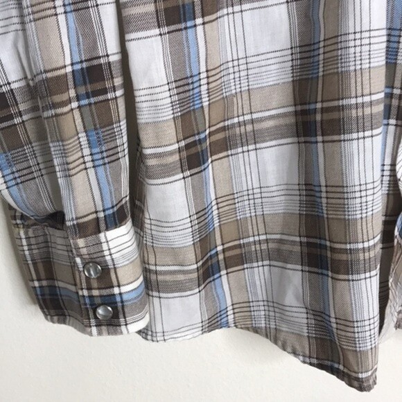 Vintage round up western plaid pearl snap button long sleeve shirt size large - Picture 5 of 14